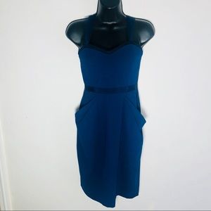BCBG MAXAZRIA Sz 2 Blue Daphine pocket midi Dress